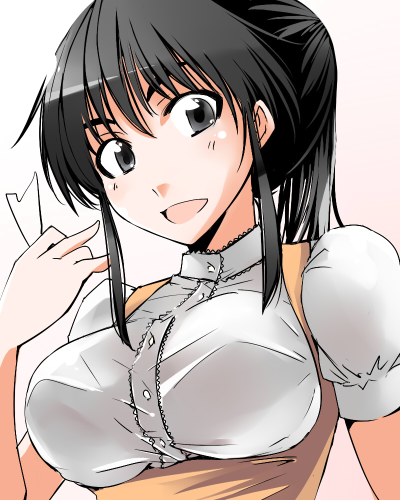 anna_miller black_eyes black_hair breasts cosaten large_breasts ponytail school_rumble short_hair solo suou_mikoto waitress