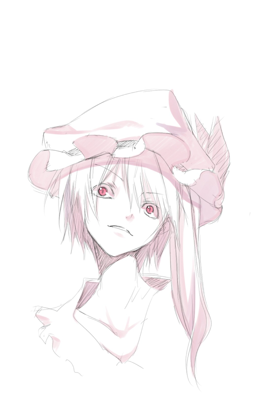 bad_id bad_pixiv_id face flandre_scarlet hat kurokuro monochrome pink pink_eyes sketch solo touhou upper_body