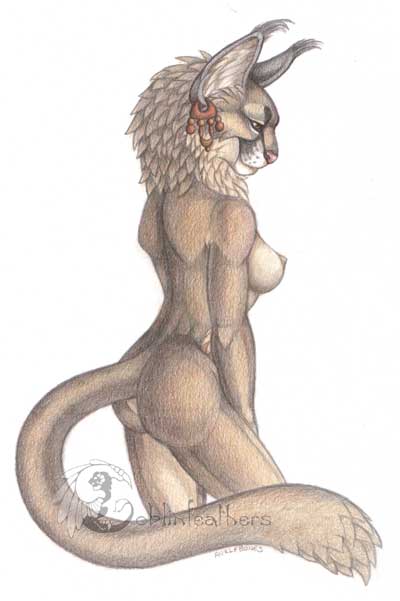 breasts caracal cougar feline female hybrid lynx nude solo thewormwood