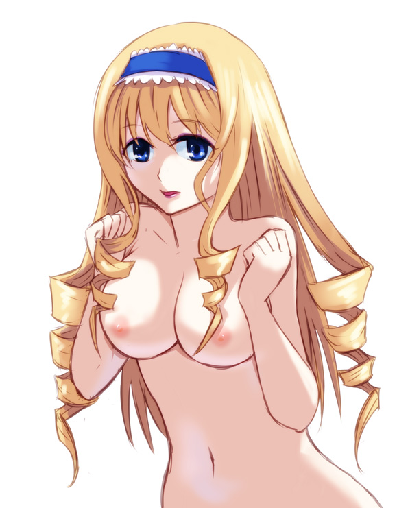 band blond_hair blonde_hair blue_eyes breasts cecilia_alcott infinite_stratos large_breasts maid_headdress nipples nude