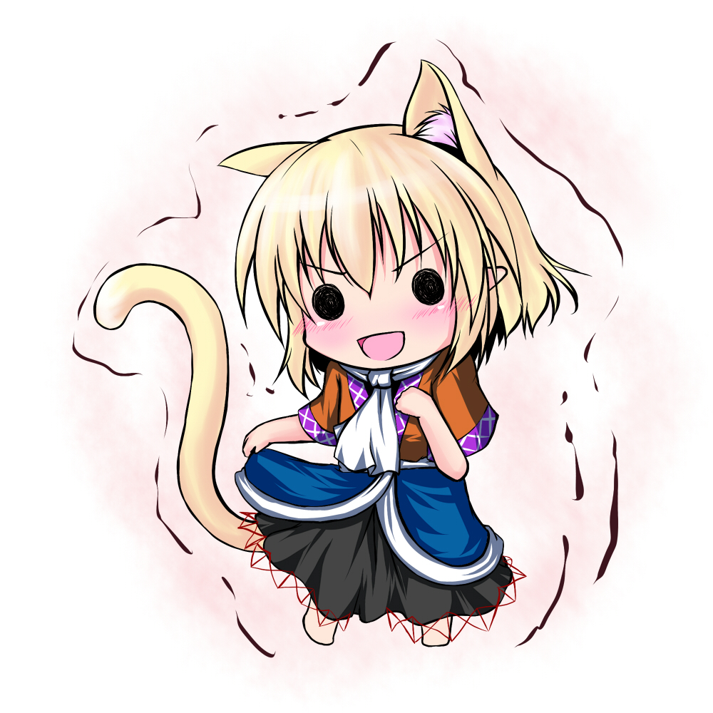animal_ears blonde_hair cat_ears cat_tail chibi extra_ears hoshizuki_(seigetsu) kemonomimi_mode mizuhashi_parsee open_mouth puru-see scarf smile solo tail touhou trembling