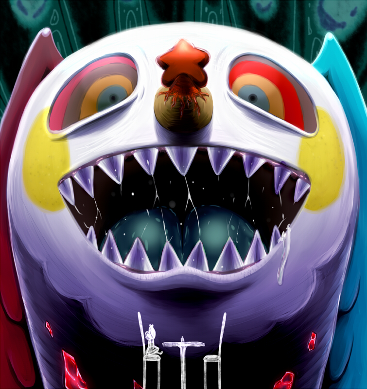 clown fuupo horror_(theme) mahou_shoujo_madoka_magica monster no_humans saliva stuffed_toy teeth tongue