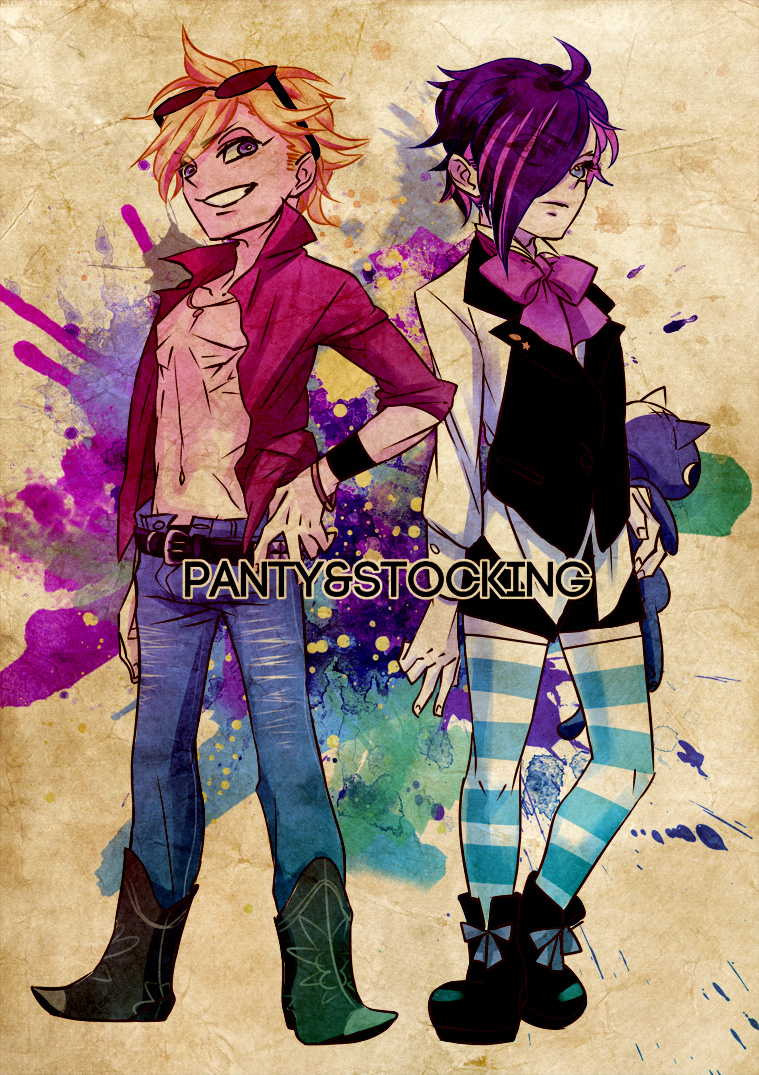 2boys brothers character_request genderswap male male_focus multiple_boys panty_&amp;_stocking_with_garterbelt panty_(character) panty_(psg) purple_hair siblings source_request stocking_(character) stocking_(psg)