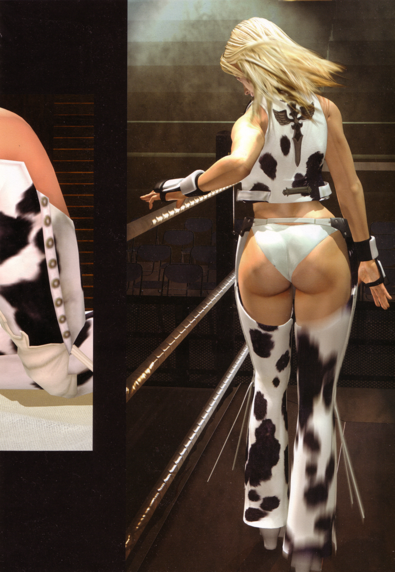 1girl arena ass assless_chaps blonde_hair chair cow_print crop_top curvy dixie_clemets fingerless_gloves from_behind gloves huge_ass indoors legs long_hair motion_blur panties rumble_roses solo standing thick_thighs thighs underwear walking white_panties wrestling_ring