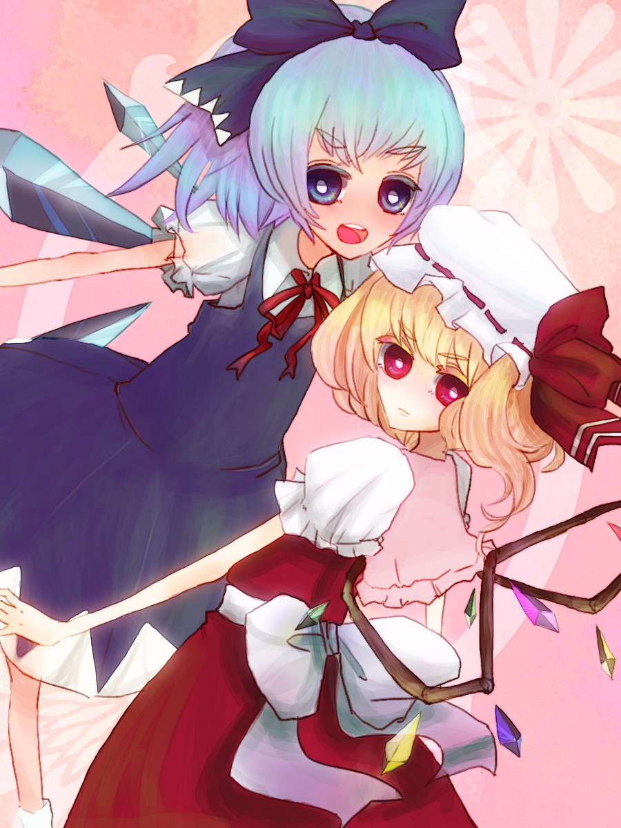 bad_id bad_pixiv_id cirno flandre_scarlet hat highres looking_at_viewer multiple_girls no_nose scottish09 short_hair touhou