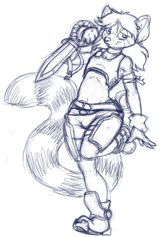 feminine girly legs_together looking_at_viewer male mammal monochrome red_panda sketch solo sword tetarga weapon