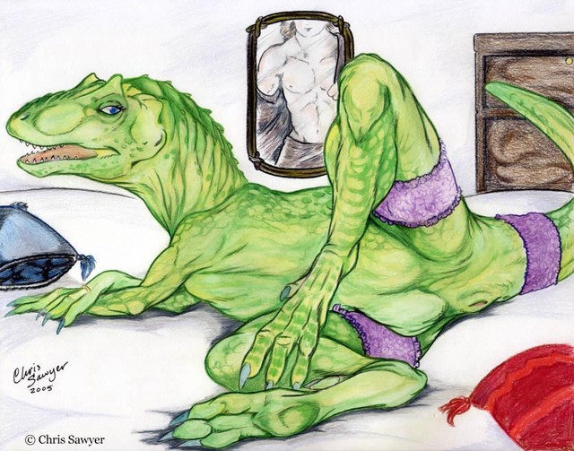 chris_sawyer dinosaur female feral garter human nude presenting pussy scalie t-rex tyrannosaurus_rex