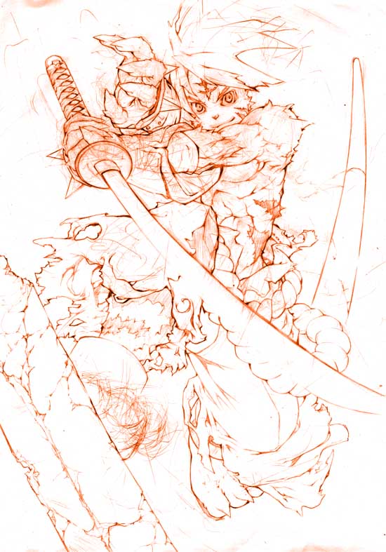 kogenta male mammal plain_background sketch solo sword tiger watou12 weapon white_background