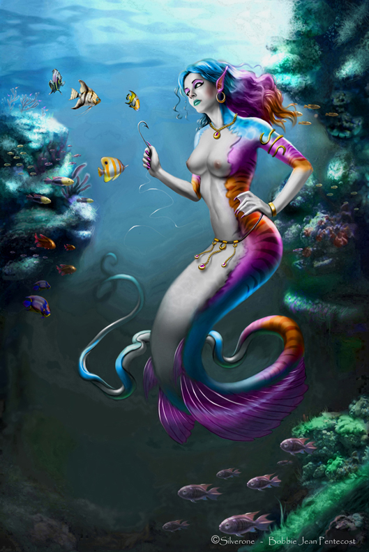 female fish hook mermaid nude silverone underwater