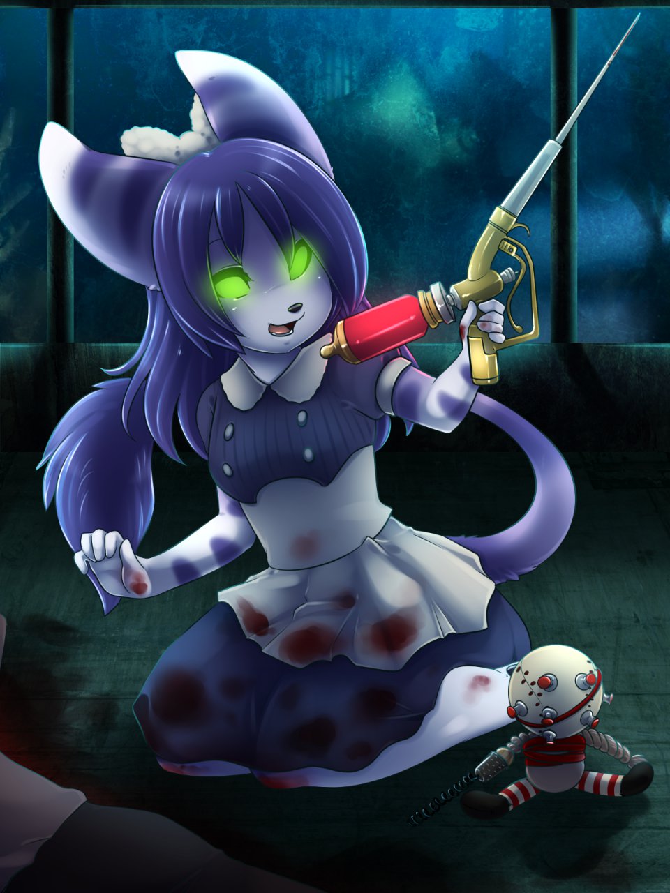 blood doll fanart feline female kneeling little_sister mammal solo spazzykoneko video_games