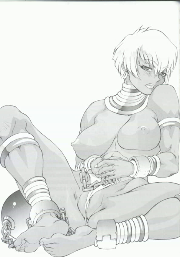 ball_and_chain barefoot chains dark_skin doujinshi elena jewelry large_breasts lips monochrome muscle pierre_norano pussy short_hair street_fighter street_fighter_iii toluene_ittokan uncensored white_hair