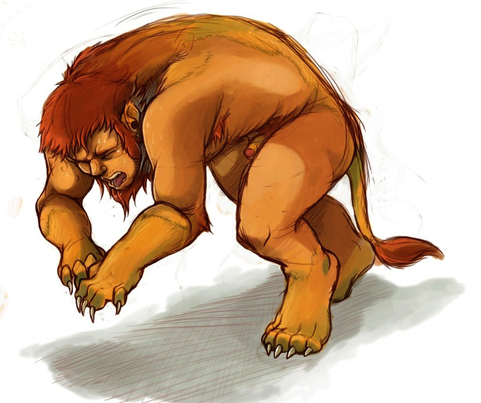 feline kuma lion male nude penis solo transformation uncut
