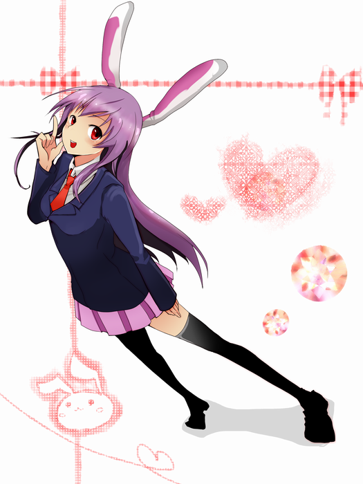 animal_ears bad_id bad_pixiv_id black_legwear blazer bunny_ears jacket long_hair necktie purple_hair red_eyes red_neckwear reisen_udongein_inaba skirt solo takanashi_azuma thighhighs touhou