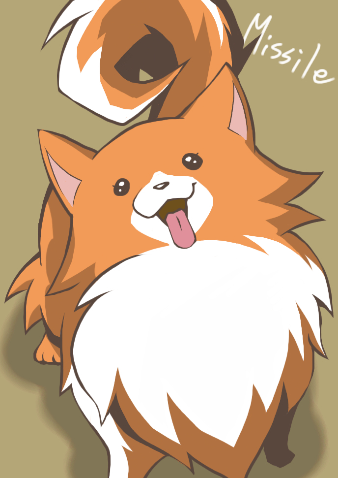 bad_id bad_pixiv_id dog from_above ghost_trick looking_up loveguiltytour missile_(ghost_trick) no_humans pomeranian_(dog) shadow simple_background solo