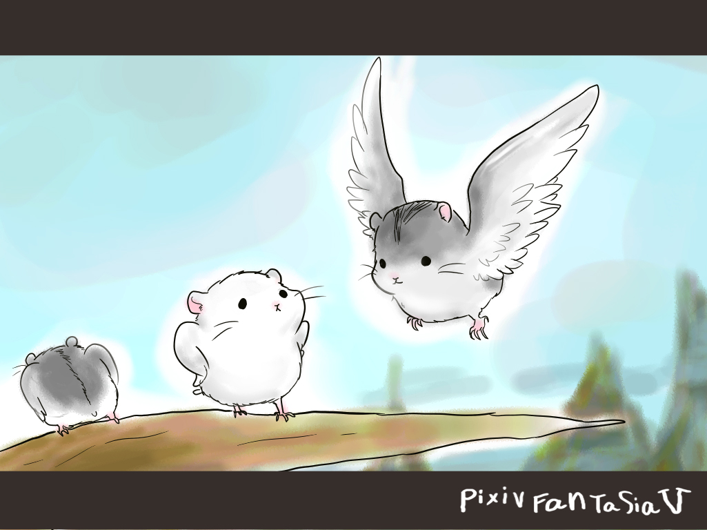 bird chimera fantasy hamster letterboxed no_humans pixiv_fantasia pixiv_fantasia_5 saiko_(saico) whiskers wings