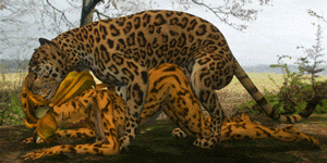 all_fours animal animated anthro anthro_bestiality breasts doggy_position feline feline_penis female feral from_behind gif interspecies jesper leopard looping_animation male straight
