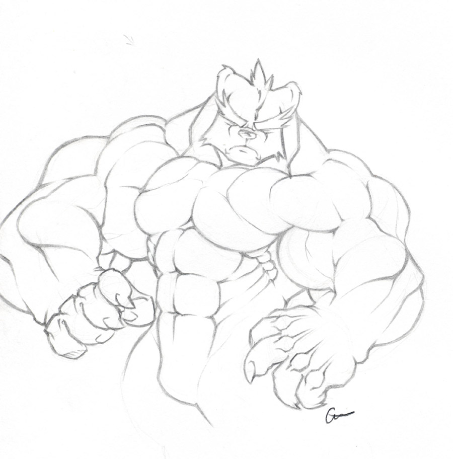 bear claws eyes_closed male muscles nude sketch solo standing tkc2021