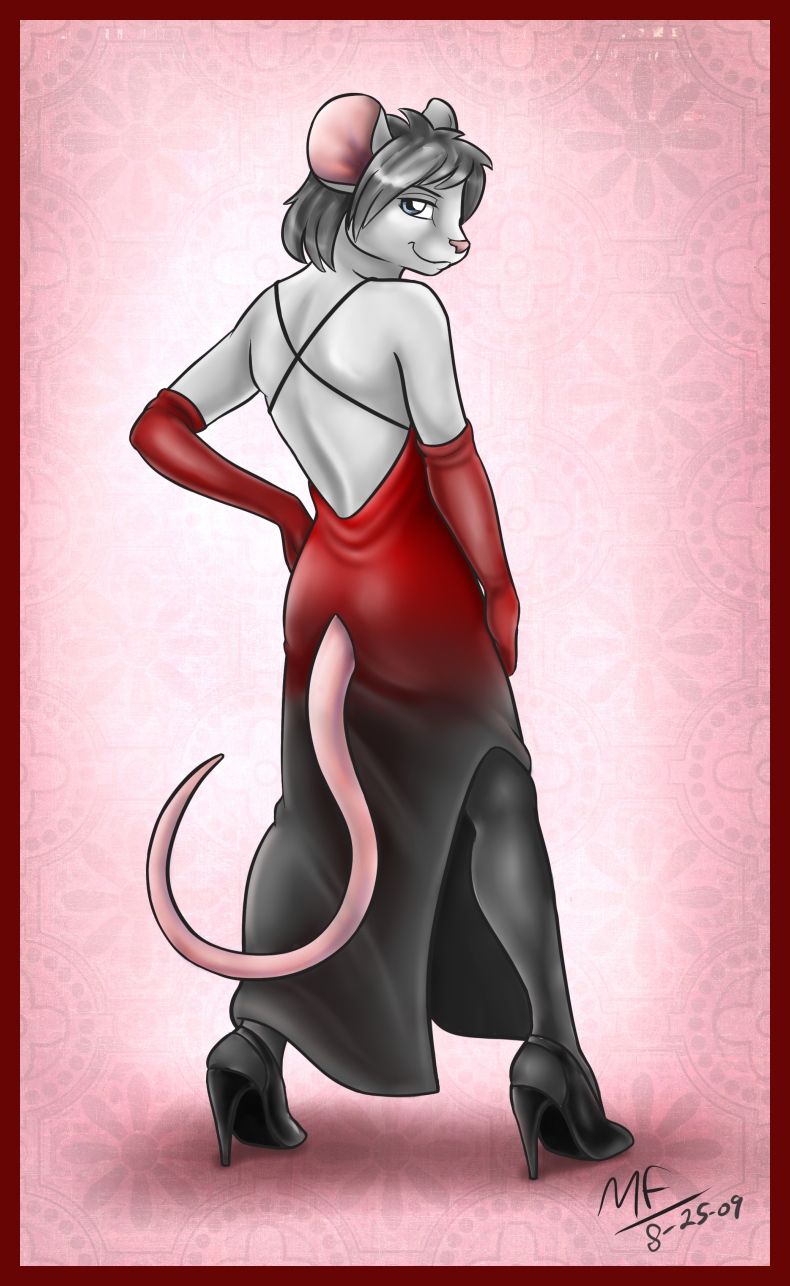 crossdressing drag dress evening_gown gloves high_heels it's_a_trap male moodyferret mouse rodent sharlan stockings