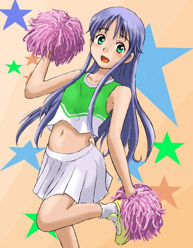cheerleader crop_top index kamosikayasyamoji long_hair midriff navel pleated_skirt pom_poms purple_hair skirt solo to_aru_majutsu_no_index