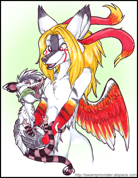 blonde_hair breasts canine female hair holly_massey long_hair open_mouth possum red_eyes seux tail teeth tongue virginia_opossum wings