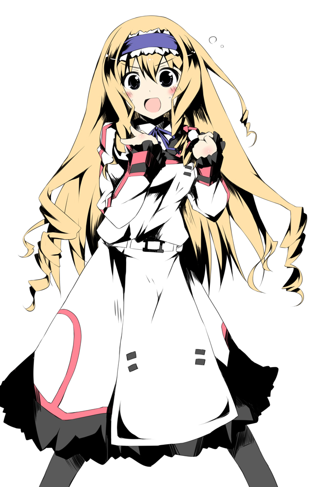 black_eyes black_legwear blonde_hair blue_hairband blush cecilia_alcott drill_hair hairband infinite_stratos long_hair open_mouth pantyhose plus9 simple_background solo