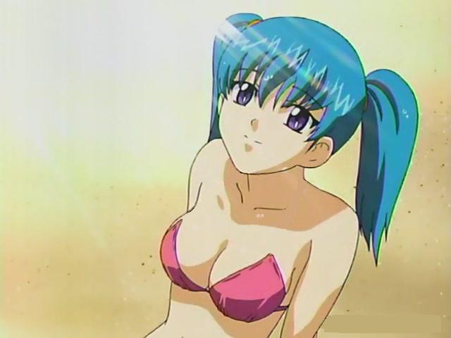 aqua_hair arm arms bare_shoulders beach bikini blue_eyes breasts cleavage female green_hair honjo_mikaze sitting smile solo strapless strapless_bikini strapless_swimsuit stratos_4 sunlight swimsuit tagme twintails wet