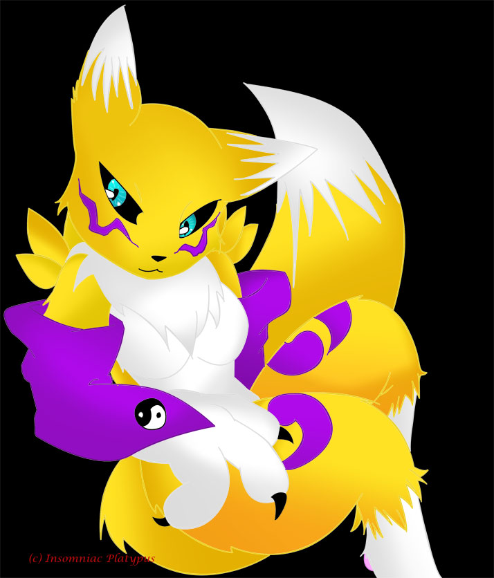 blue_eyes breasts canine chest claws cute digimon elbow_gloves face_markings female fox gloves insomniac-platypus looking_at_viewer mane markings renamon solo tuft vixen yellow