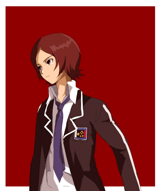 male_focus namori persona persona_2 red_eyes red_hair school_uniform simple_background solo suou_tatsuya