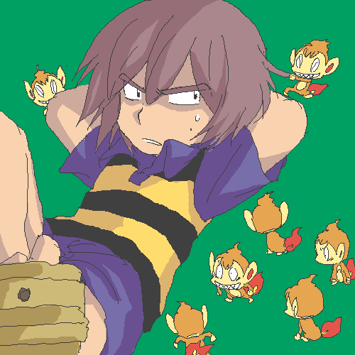 annoyed chimchar lowres oekaki pokemon pokemon_(anime) purple_hair shinji_(pokemon)