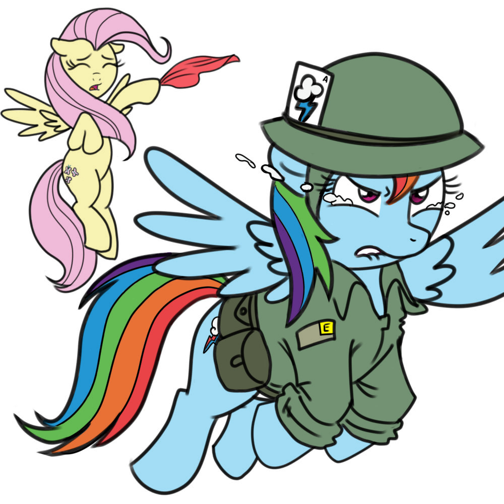 crying cutie_mark equine female feral fluttershy_(mlp) friendship_is_magic hair handkerchief helmet horse mammal military multi-colored_hair my_little_pony pegasus pink_hair plain_background playing_card pony rainbow_dash_(mlp) rainbow_hair red_eyes unknown_artist white_background wings
