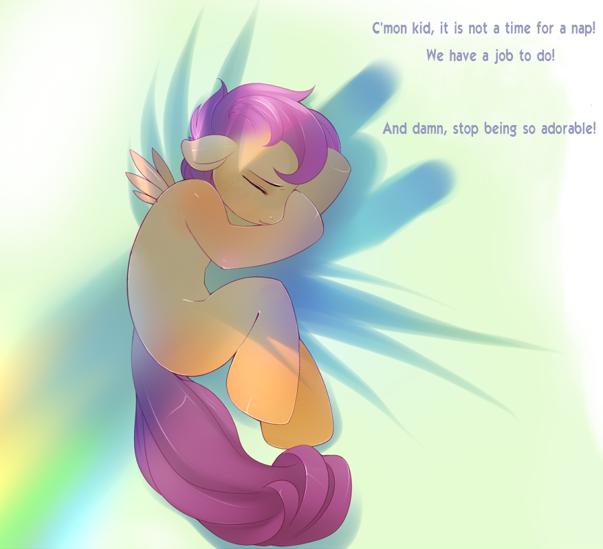 child cute edit edited equine female fixed friendship_is_magic horse mammal mod my_little_pony pegasus pony rainbow_dash_(mlp) scootabuse scootaloo_(mlp) shadow sleeping solo tsampikos unknown_artist waking wings young