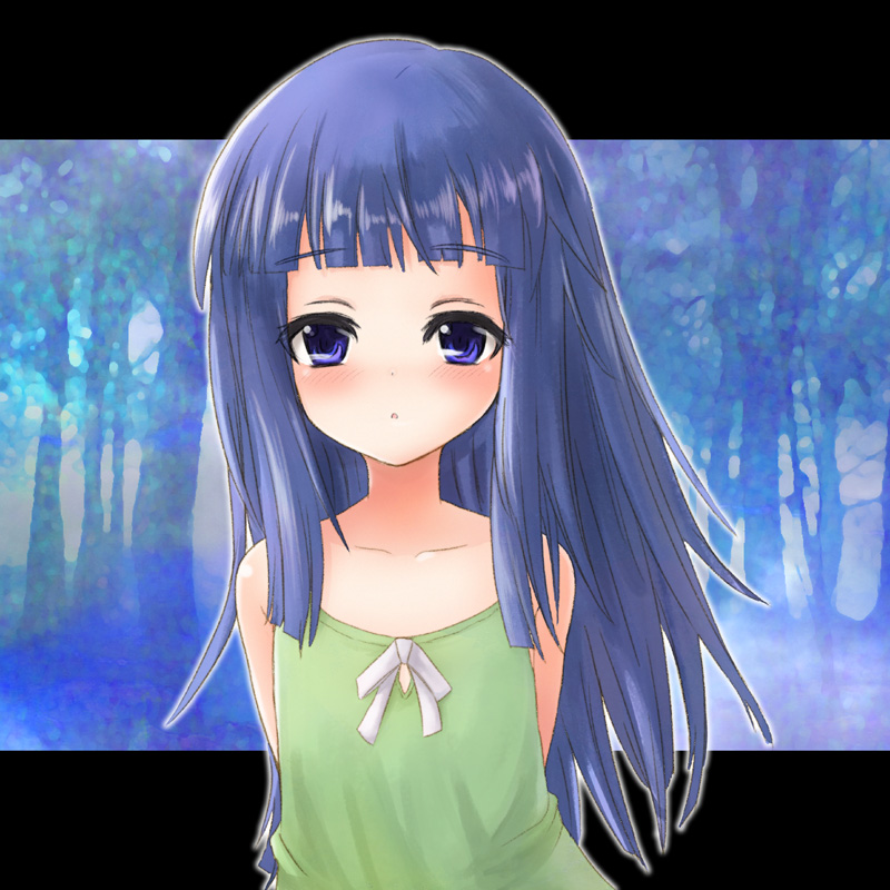 bangs blue_hair blunt_bangs blush furude_rika higurashi_no_naku_koro_ni long_hair mitsuki_yuuya purple_eyes solo