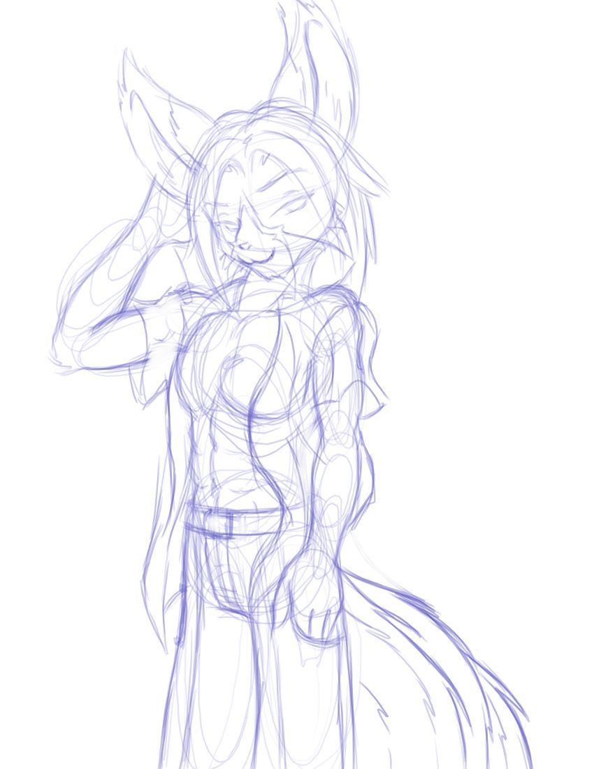 female furball hair male open_shirt pants shirt sketch solo standing tail
