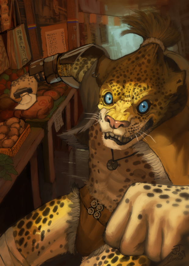 cheetah chichapie combat dagger feline male open_shirt