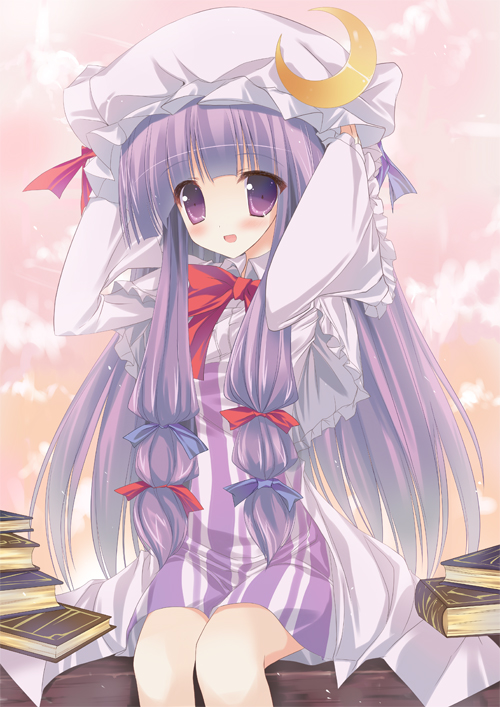 bad_id bad_pixiv_id book crescent hat long_hair p19 patchouli_knowledge purple_eyes purple_hair solo touhou