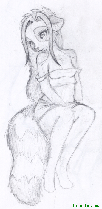 2006 breasts coonkun female hair loli raccoon sitting sketch skimpy small_breasts solo teen vivian young