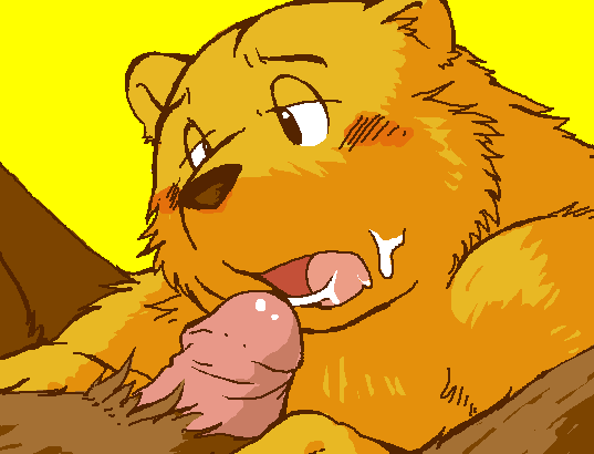 bear black brown_fur censored chubby cum cum_on_face duo eyes fat fur gay inside koda-kota male mammal nude oral overweight penis uncensored yellow_fur