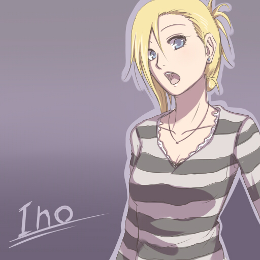 blonde_hair blue_eyes earrings free-da jewelry naruto necklace open_mouth solo yamanaka_ino