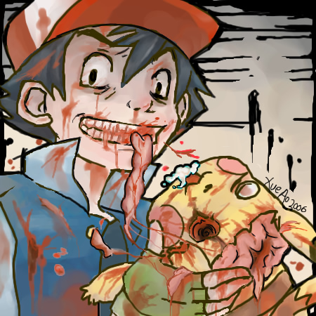 1boy 2006 ash black_hair blood corpse death eating gloves guro hard_vore human intestines looking_at_viewer lowres male nightmare_fuel pikachu pok&eacute;mon pokemon pokemon_(anime) satoshi_(pokemon) there_goes_my_childhood violence vore what what_is_this_i_don't_even where_is_your_god_now xue_ao xue_ao_(cyansoujiro)