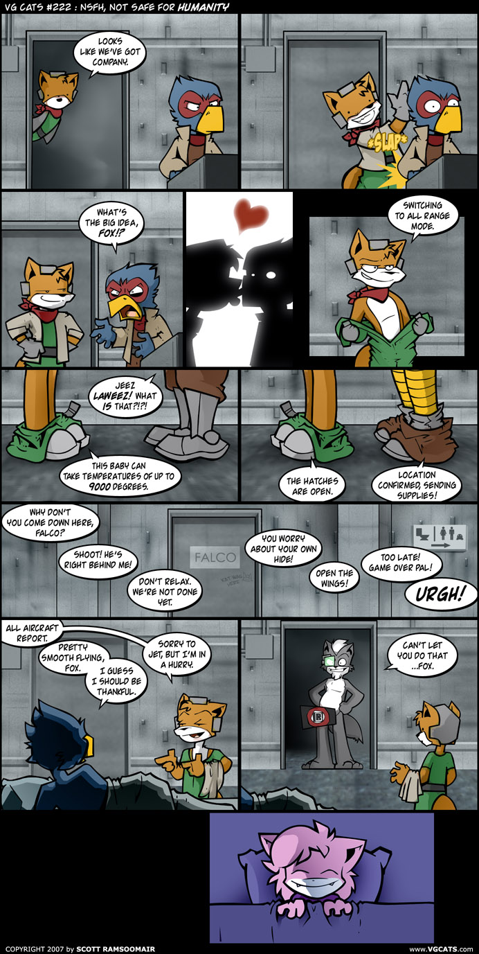 &hearts; aeris_(vg_cats) bed can't_let_you_do_that_star_fox comic english_text falco_lombardi fox_mccloud gay male scott_ramsoomair star_fox vgcats video_games wolf_o'donnell