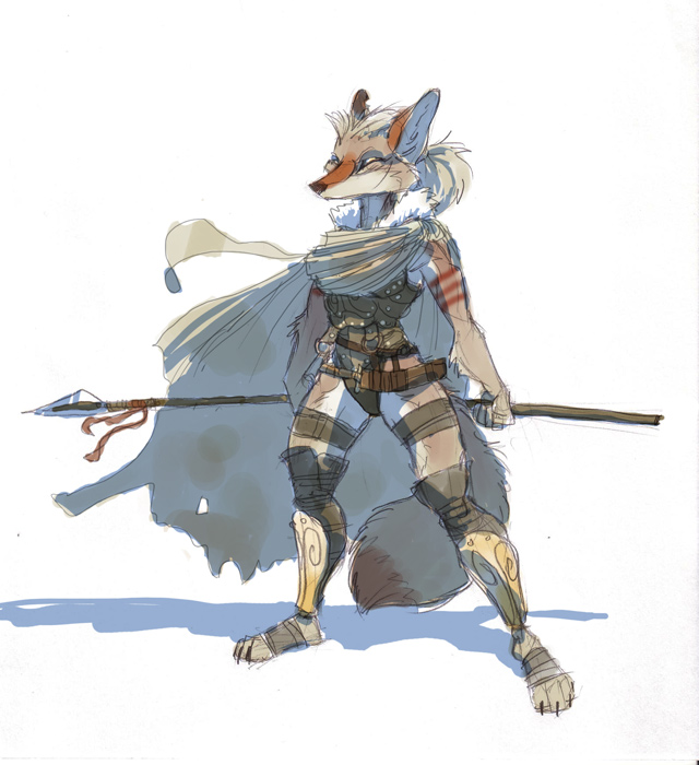canine cloak coyote female mila polearm pose ready skimpy solo spear sulacoyote warrior