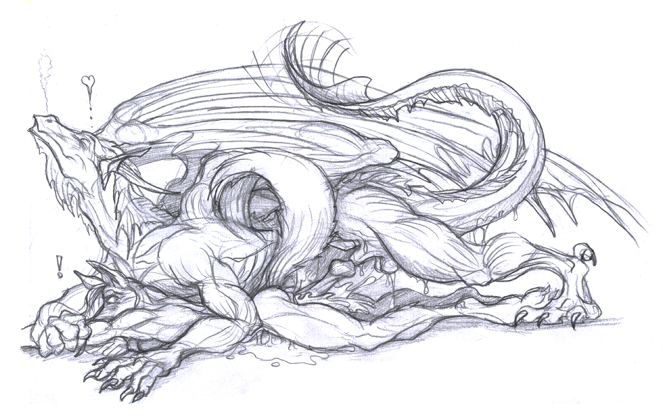 &hearts; canine chiropteradaemonicus cum dragon female fox gush male markus_leinonen scalie sex size_difference sketch tailwag