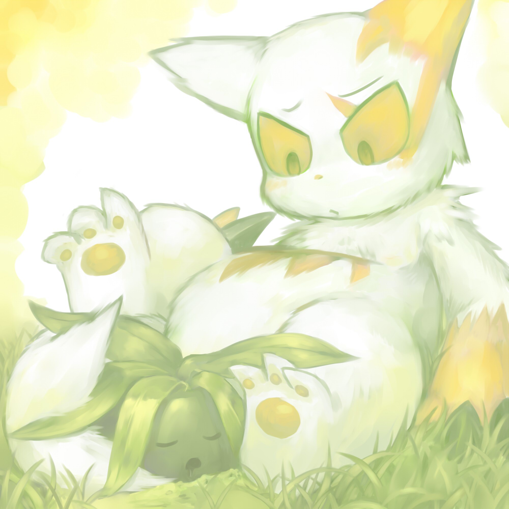 ambiguous_gender amearare blush claws drooling duo eyes_closed feral fur grass hindpaw markings nintendo oddish paws pok&#233;mon pok&eacute;mon red_markings saliva sleeping video_games white_fur zangoose