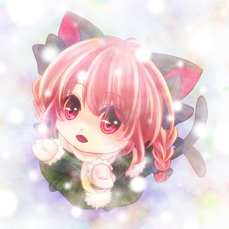 animal_ears cat_ears from_above kaenbyou_rin multiple_tails red_hair scarf simons62166 snow solo tail touhou winter