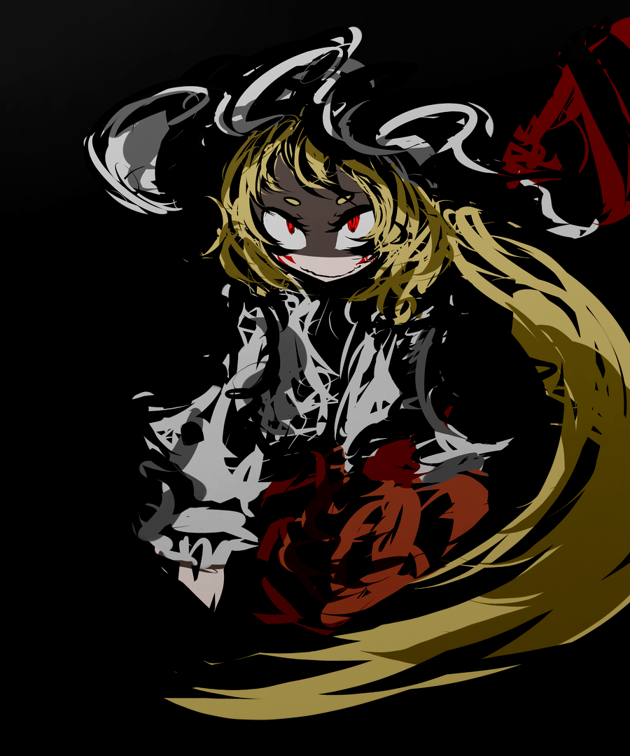 abstract bad_id bad_pixiv_id blonde_hair f7(eiki) flandre_scarlet hat red_eyes side_ponytail solo touhou