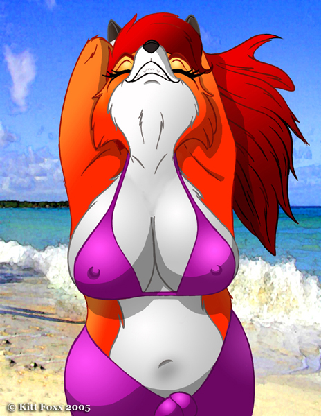 beach big_breasts breasts canine female fox kittfoxx pose robin seaside solo vixen