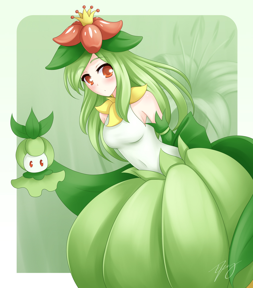flower green_hair lilligant moemon nintendo personification petilil plant_girl pokemon red_eyes