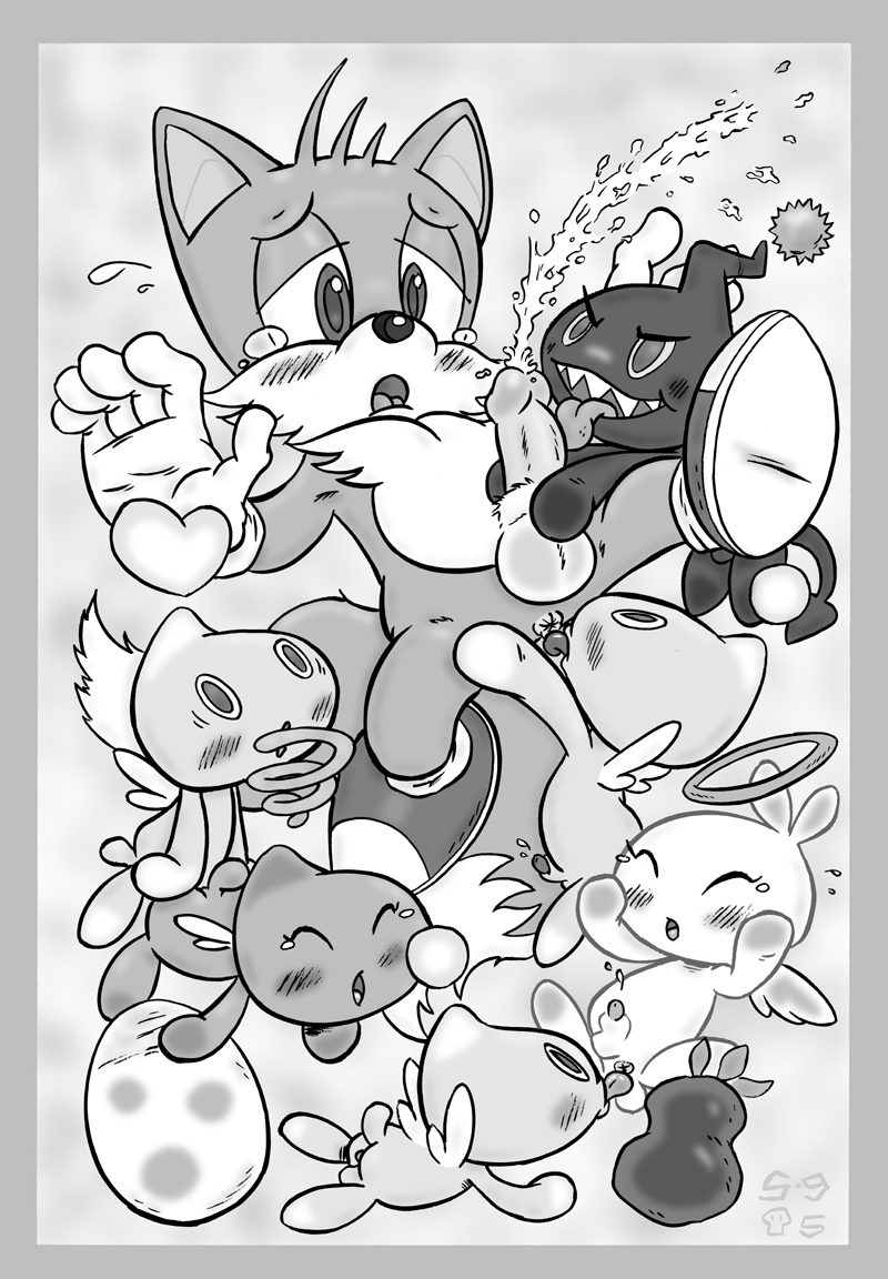 anthro blush canine chao cum egg fox gay group group_sex licking male mammal miles_prower oral orgy penis rimming sega sex sonic_(series) tongue unknown_artist