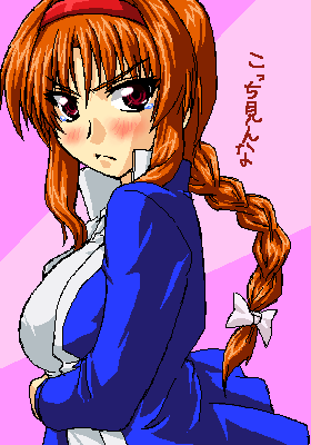 angry blush braid breasts crossed_arms d-frag! hairband large_breasts long_hair lowres orange_hair takao_(d-frag!) track_jacket