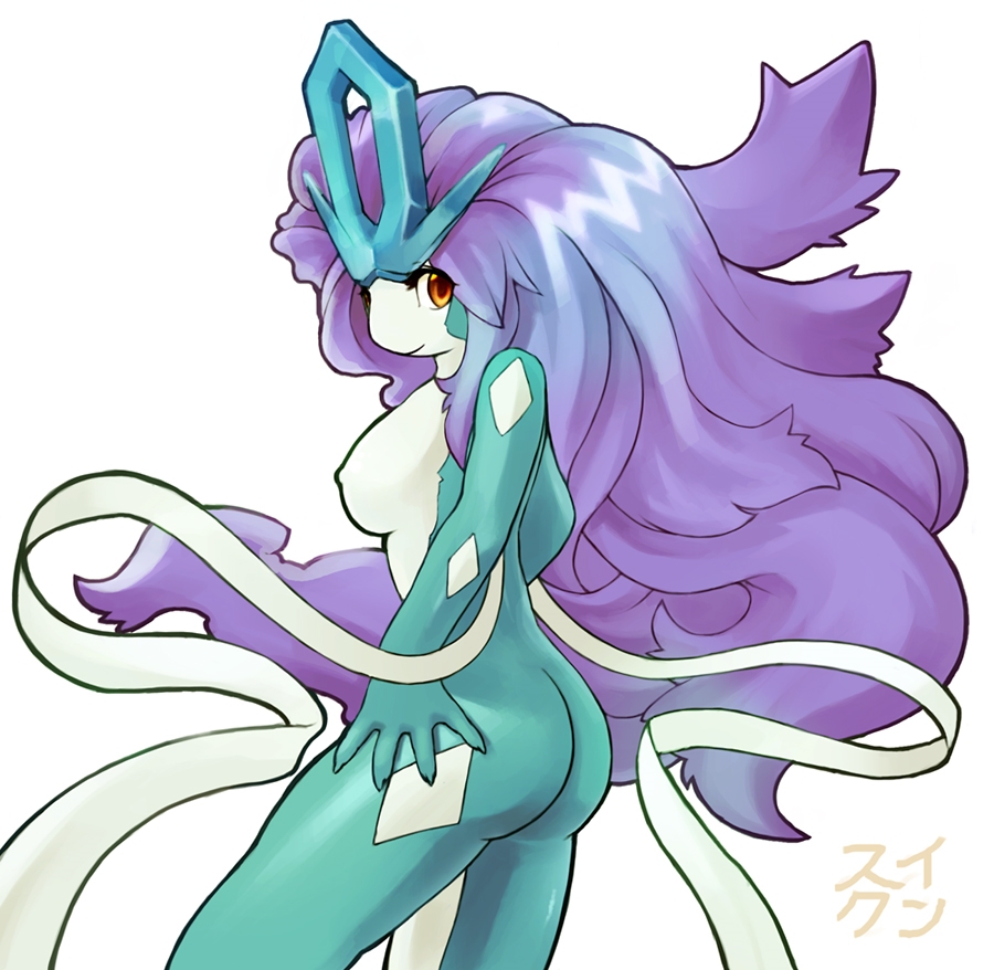 amber_eyes breasts butt female looking_at_viewer mrsk nude pok&eacute;mon solo suicune